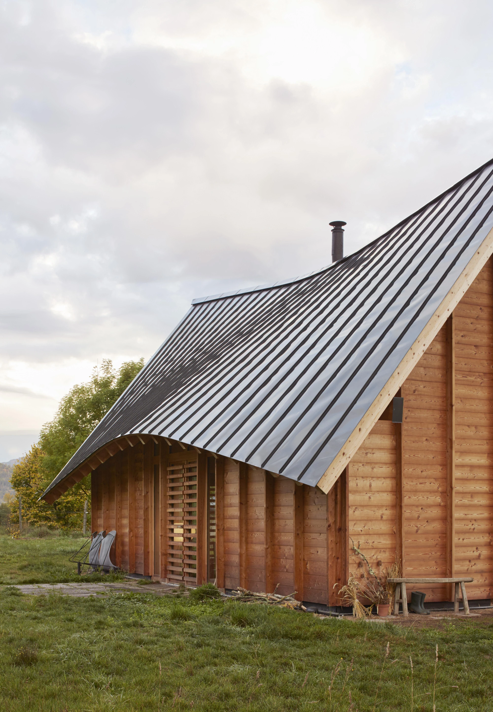 L'Onde house by arba architecture, Murat Cantal France, larch cladding zinc wave roof, rural architecture