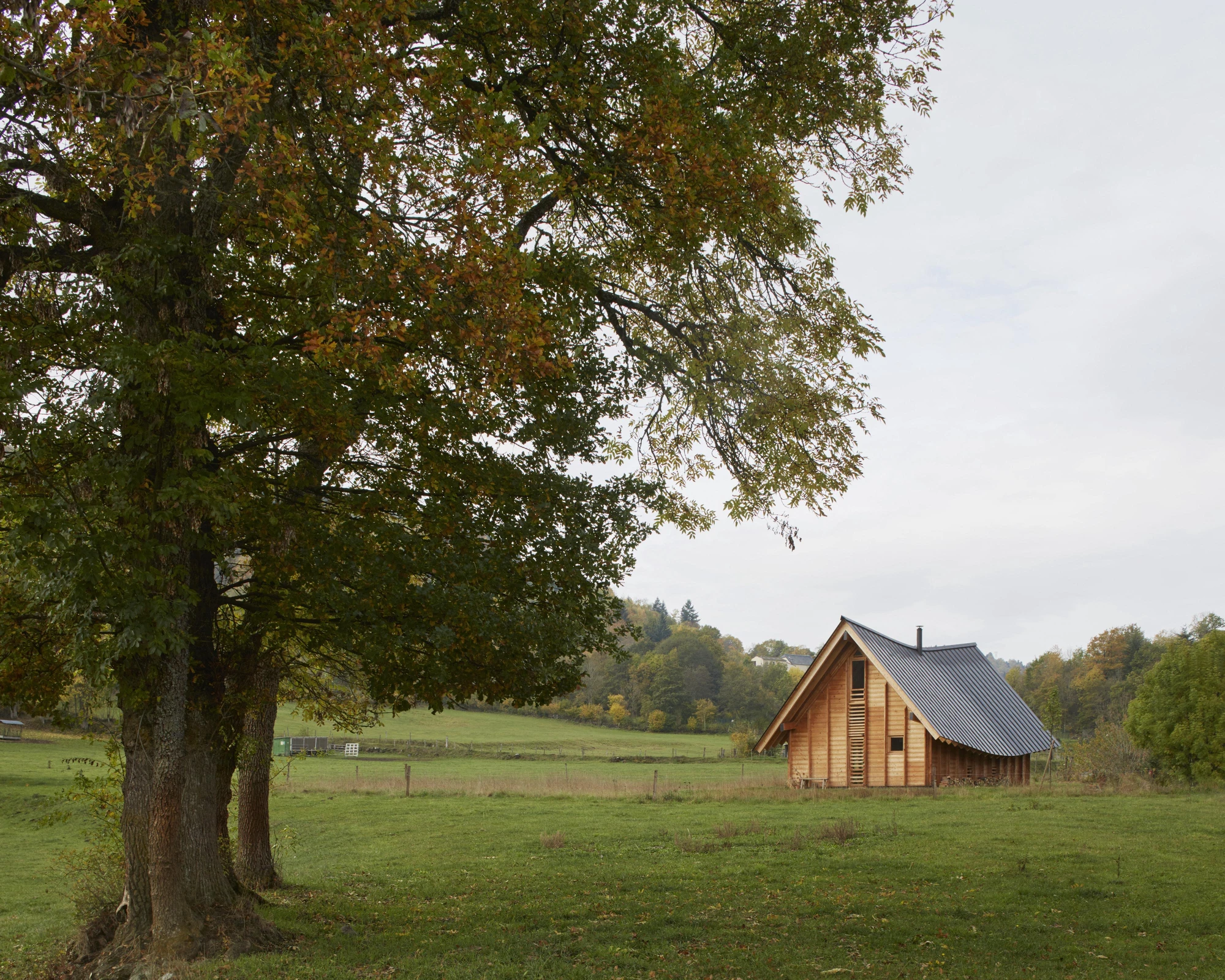 L'Onde house by arba architecture, Murat Cantal France, larch cladding zinc wave roof, rural architecture