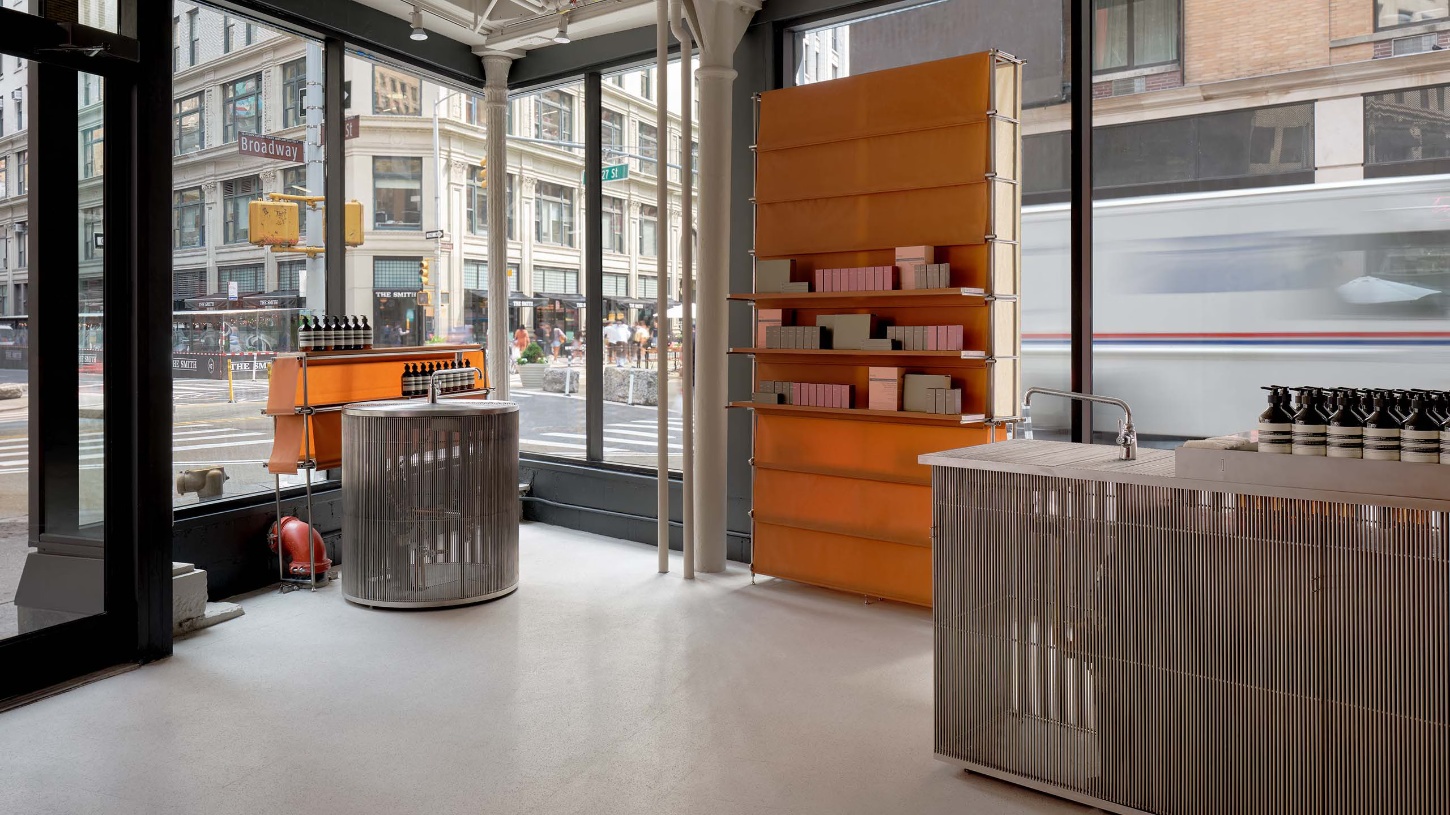 Aēsop NoMad by MV-LLC transforms a 19th-century Broadway building into a dialogue of past and present