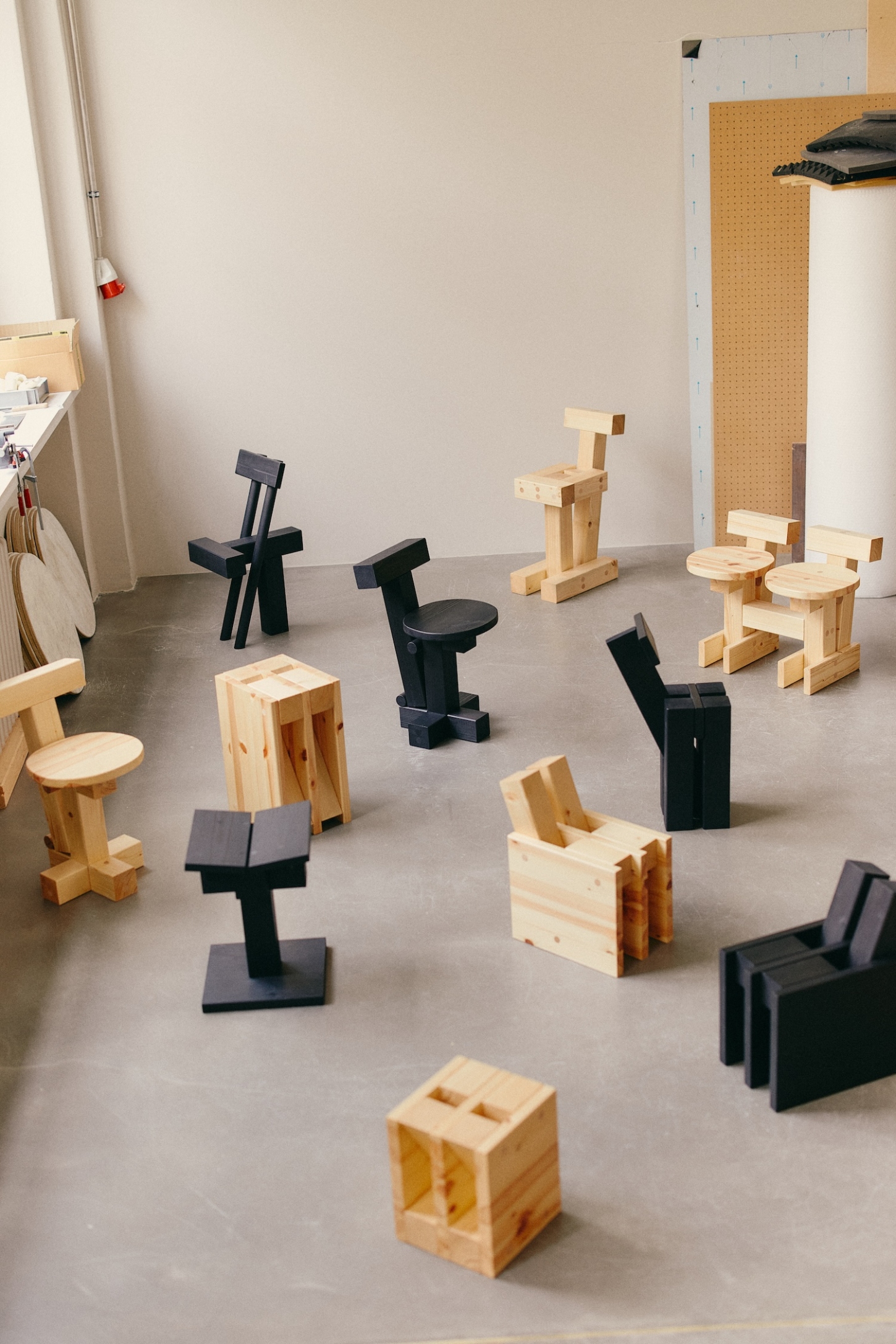 INDERGARTEN by Yellow Nose Studio is a collection of playful explorations of form and function wood objects seating