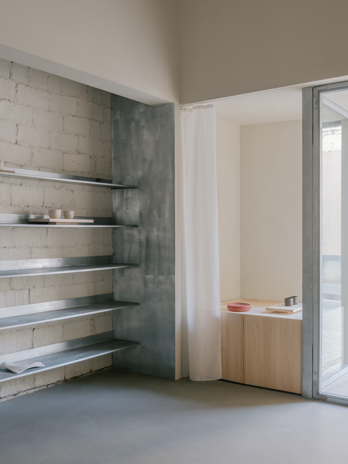 Catalina Studio by Correa Studio is a modular, tactile minimalist space for ceramic in Barcelona where form supports function and flow