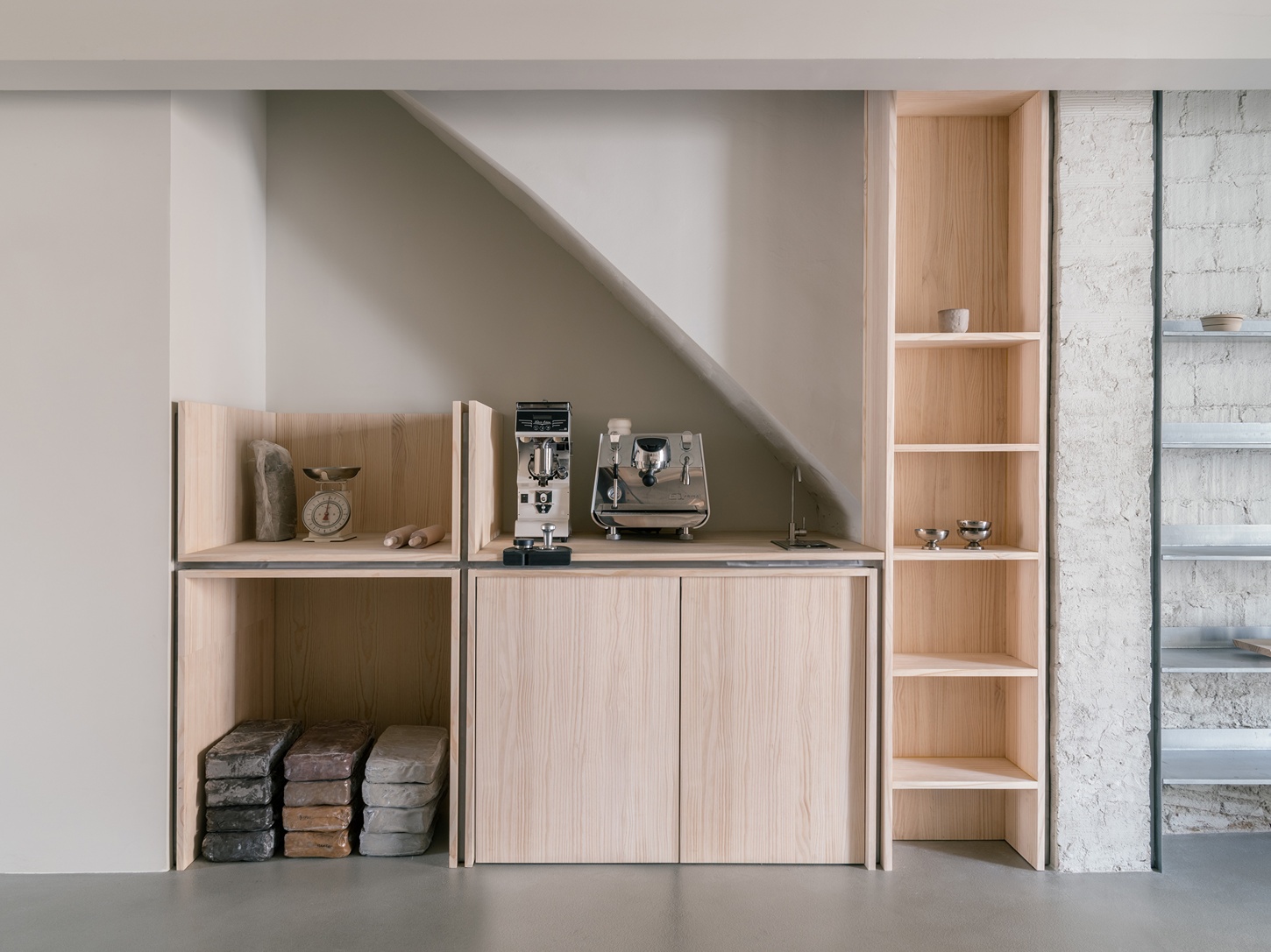 Catalina Studio by Correa Studio is a modular, tactile minimalist space for ceramic in Barcelona where form supports function and flow