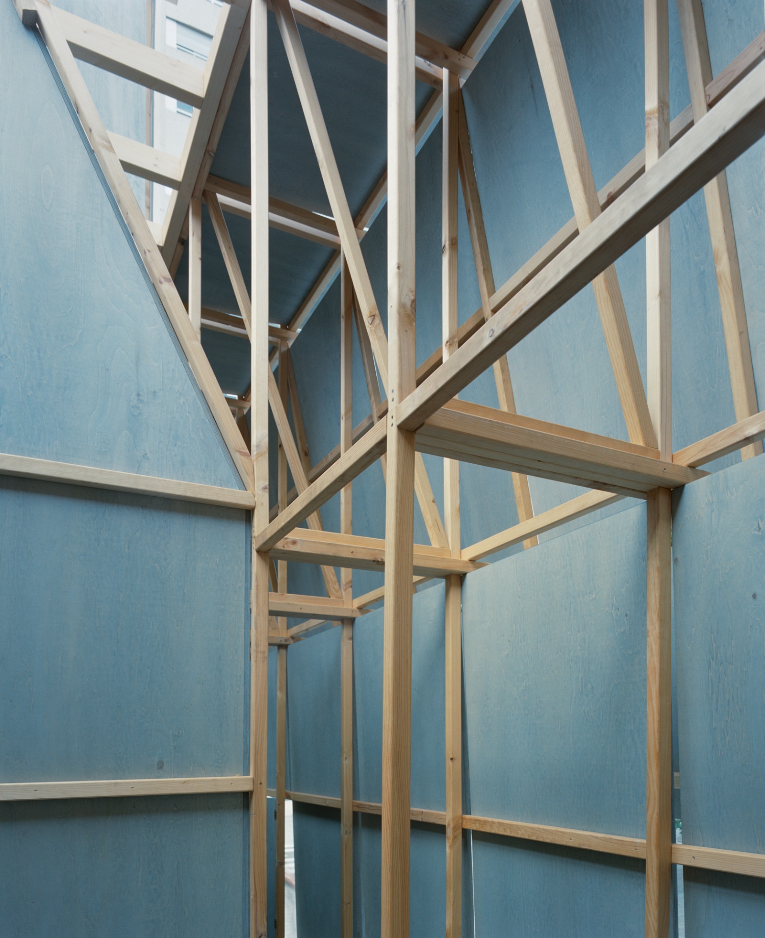Round About Baths by Leopold Banchini — Interior framing detail of the Round About Baths installation reveals the structural logic of the temporary pavilion.