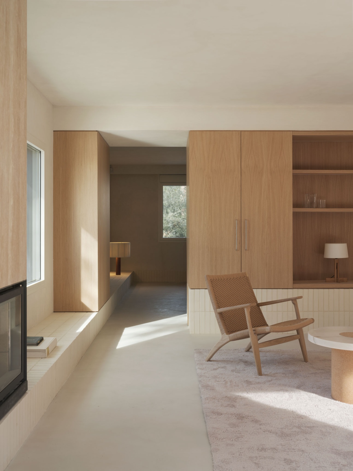 Casa SO by Studio DIIR — A timber-lined bedroom passage demonstrates spatial compression and release.