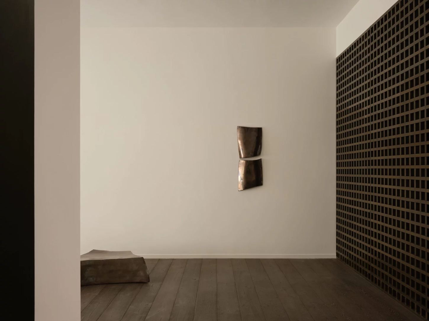 ‘Untitled’ by JAMESPLUMB & Garcé Dimofski at Francis Gallery — A minimal interior gallery space with cream-rendered walls and dark timber flooring.
