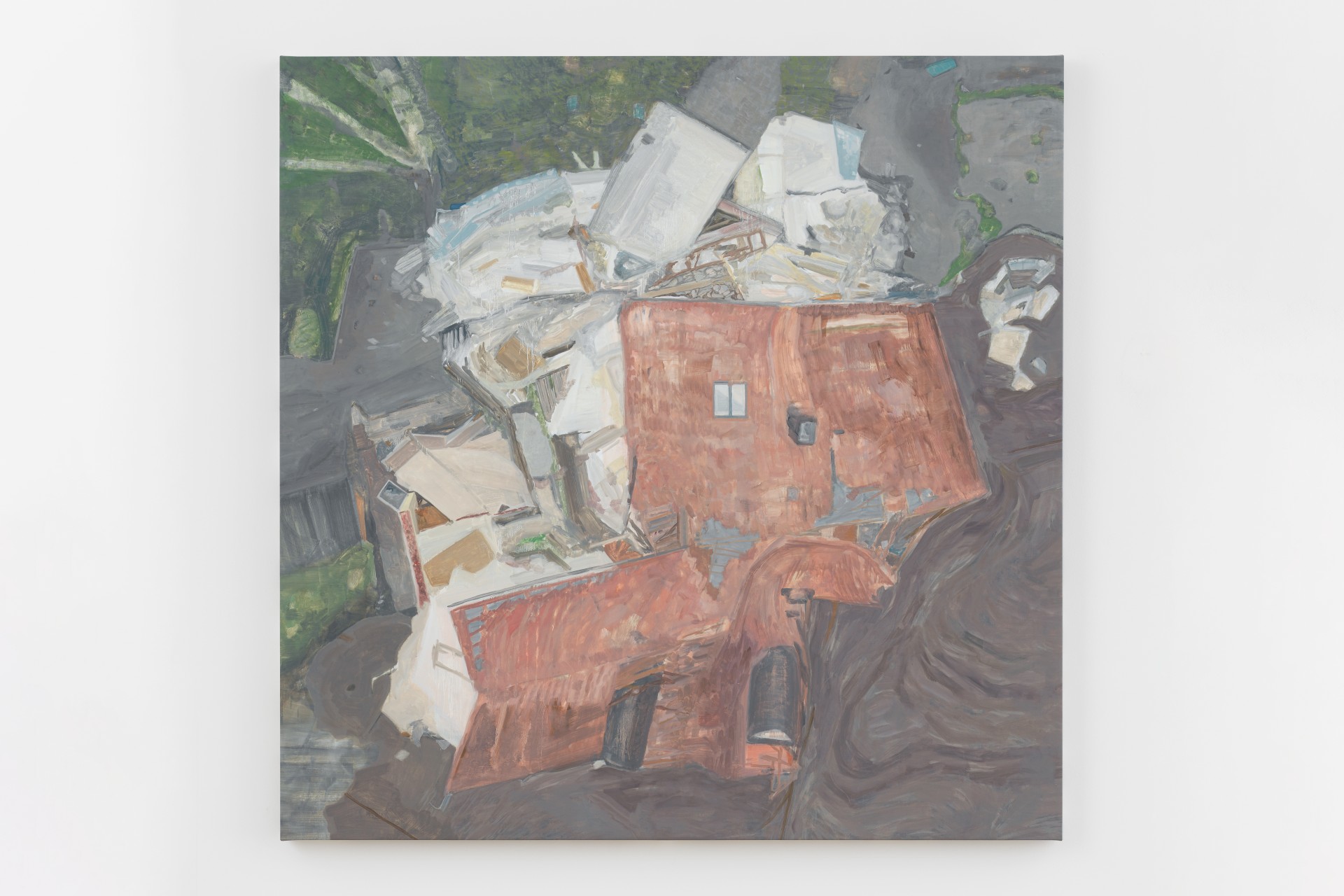 Mouthful of Dirty Copper by Rexy Tseng at Magenta Plains — Aerial view of a deconstructed interior space rendered in oil paint.