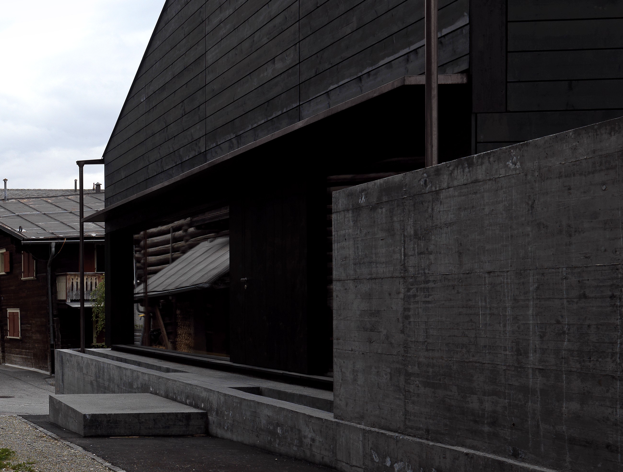 Valerio Olgiati Atelier, architecture, minimalism, black, wood, concrete