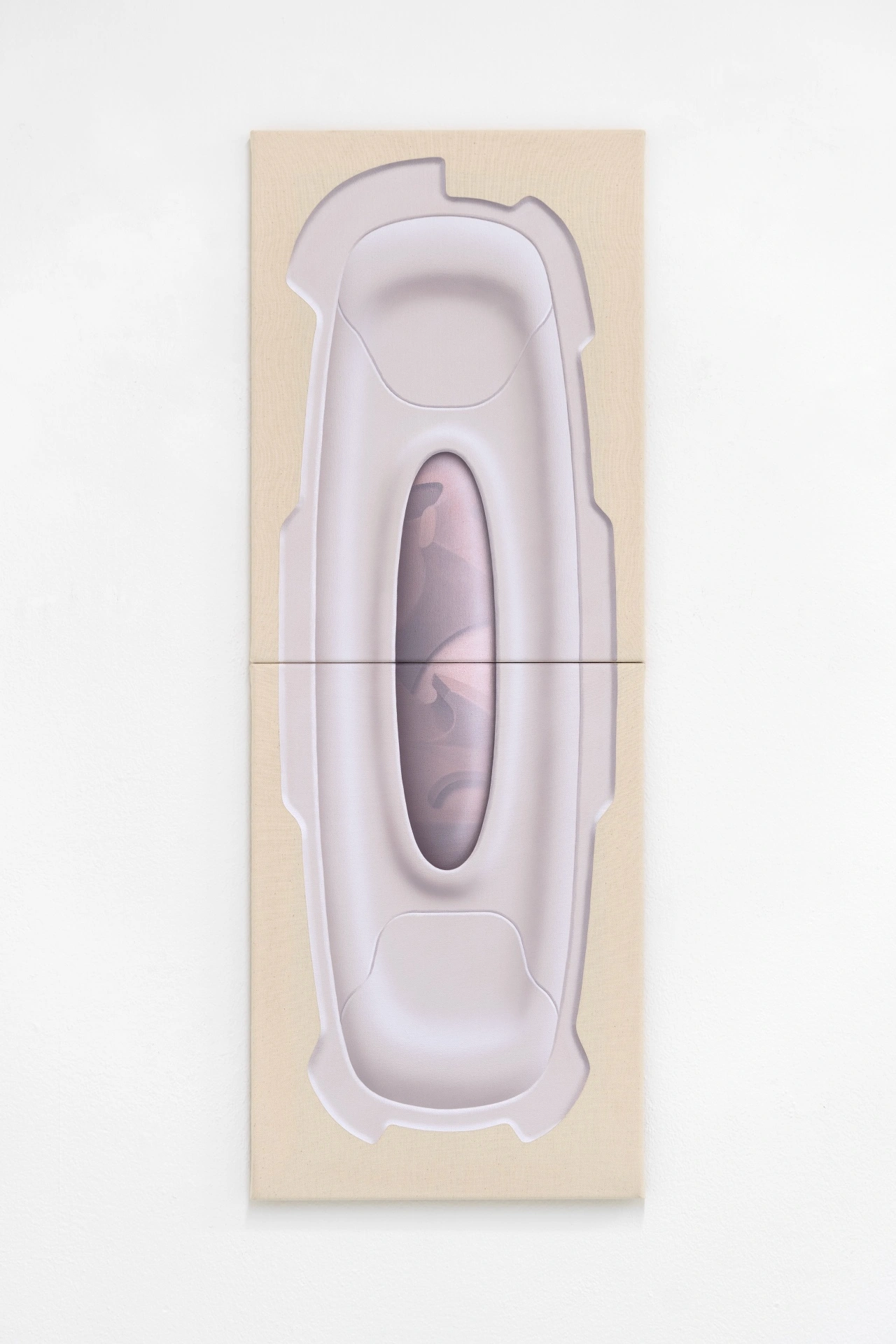 [face_not_recognized] by Milan Vagač — A wooden mold or cast form mounted vertically on a pale timber base presents an abstracted automobile rendered in featureless relief.