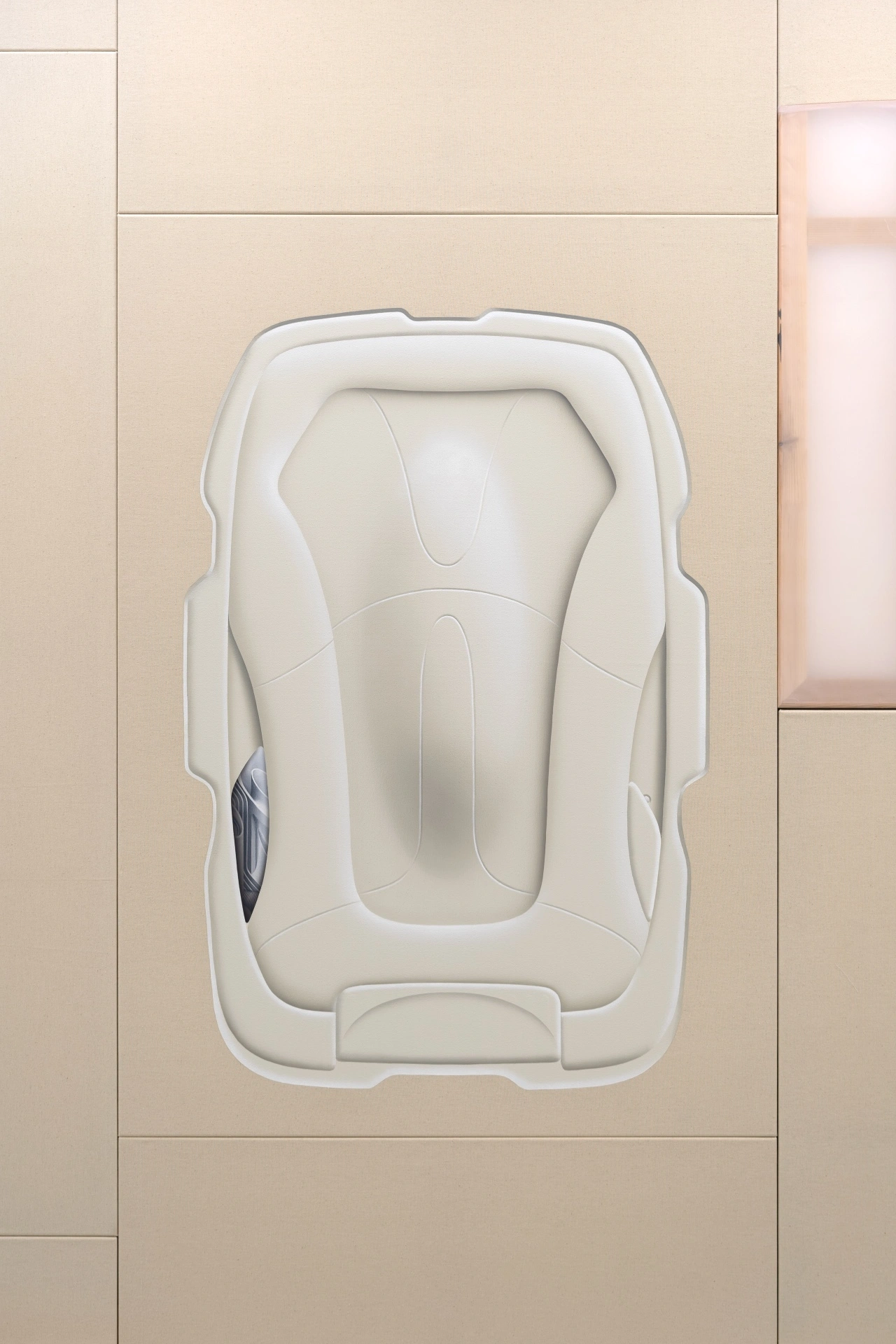 [face_not_recognized] by Milan Vagač — A white molded or cast vehicle form positioned centrally within nested rectangular concrete frames.