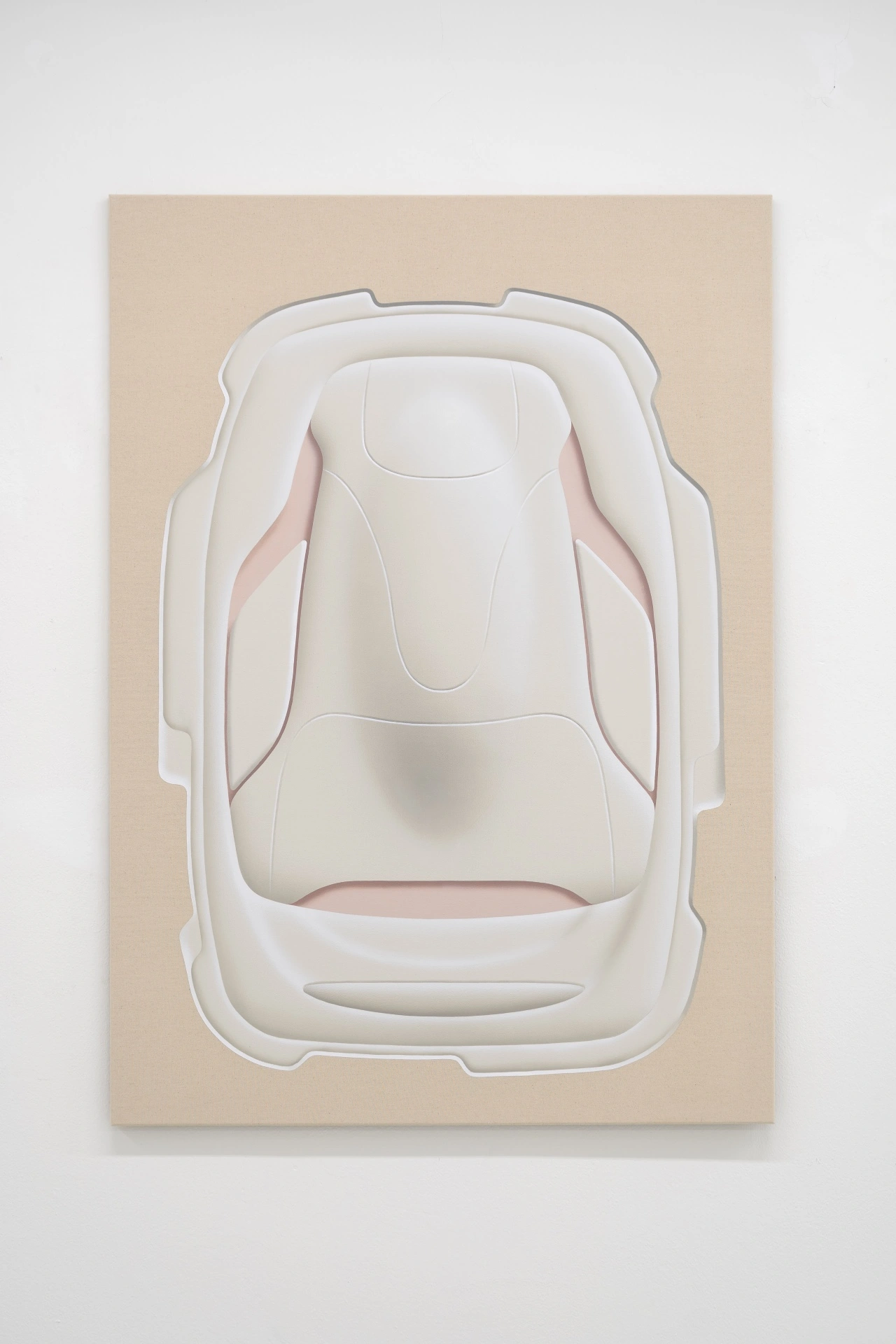 [face_not_recognized] by Milan Vagač — A white cast or molded car form occupies the center of a pale timber panel, viewed from directly above.