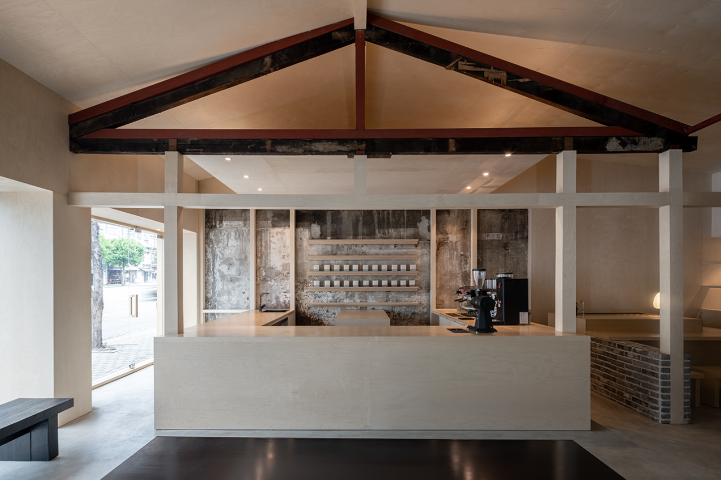 Mokki by GGJH, cafe, minimalism, steel, brick, renovation