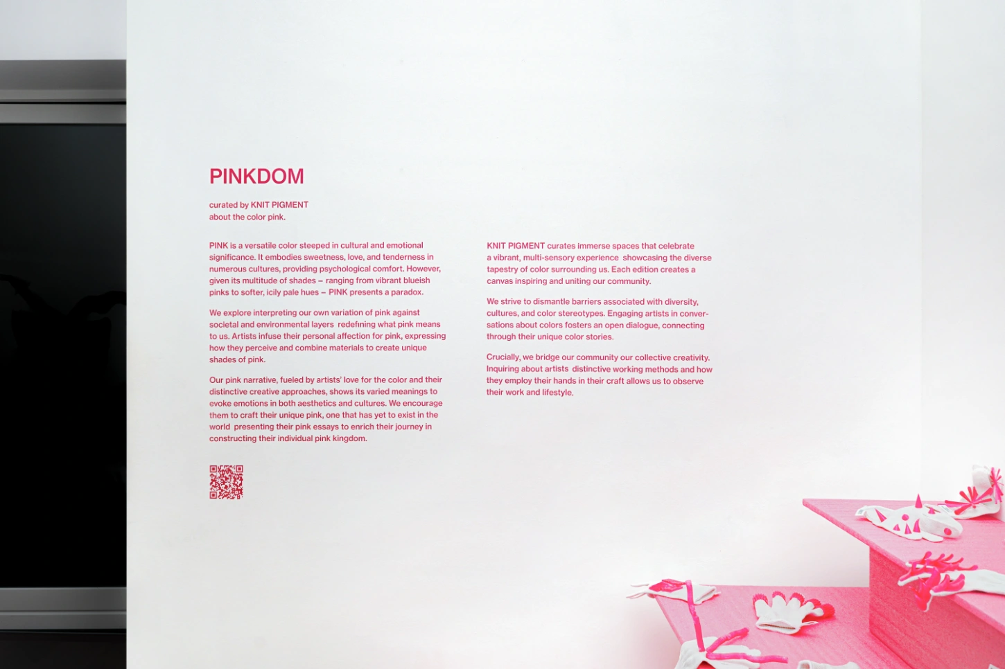PINKDOM by Knit Pigment — PINKDOM exhibition spreads feature hot pink paper-cut sculptural elements displayed against a neutral background.