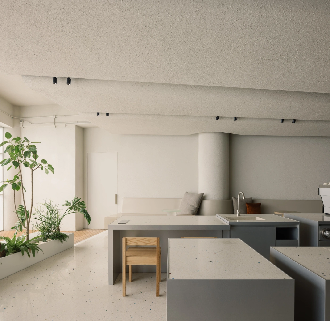 Fishtank by Office AIO, cafe, china, interiors, minimalism, grey