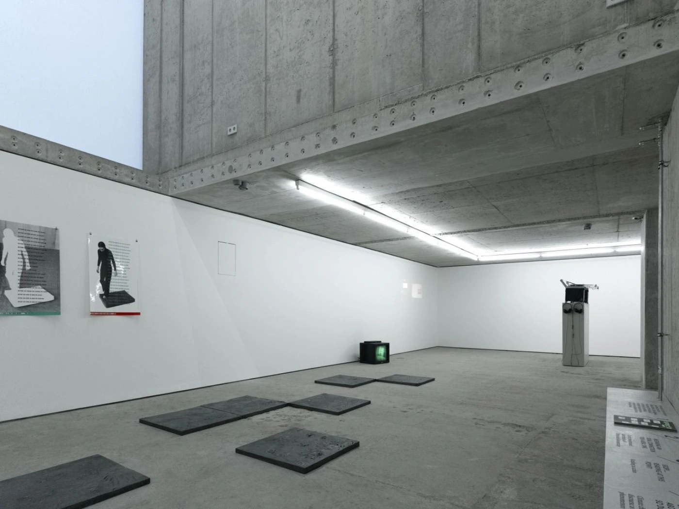 Brunnenstrasse 9 by Brandlhuber+ by Brandlhuber & Emde & Burlon — The exhibition gallery interior reveals the underlying ruins integrated into Brandlhuber's design strategy.