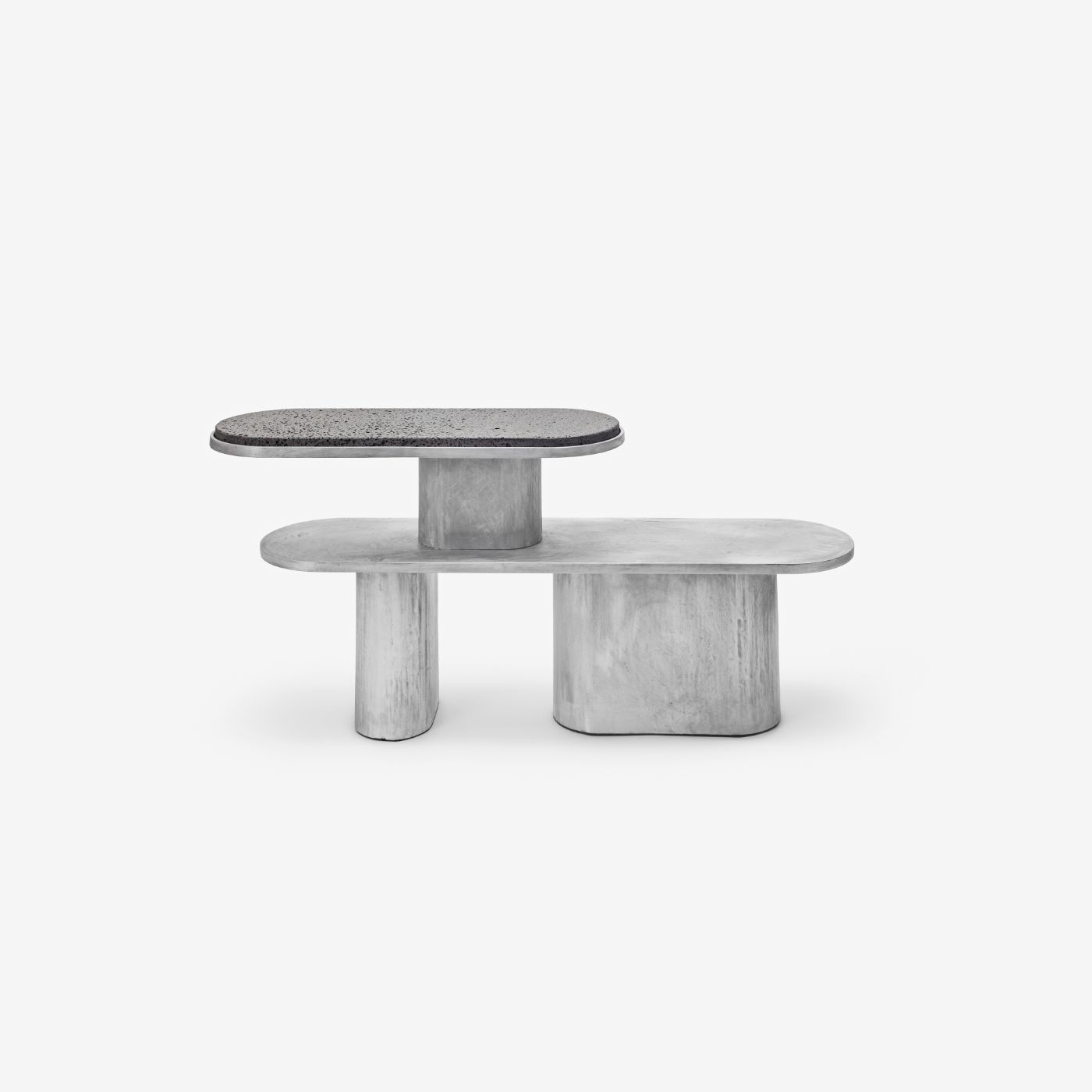 'Structure For Use' by Jeonghwa Seo — A modular seating system in cast concrete featuring two distinct support configurations.