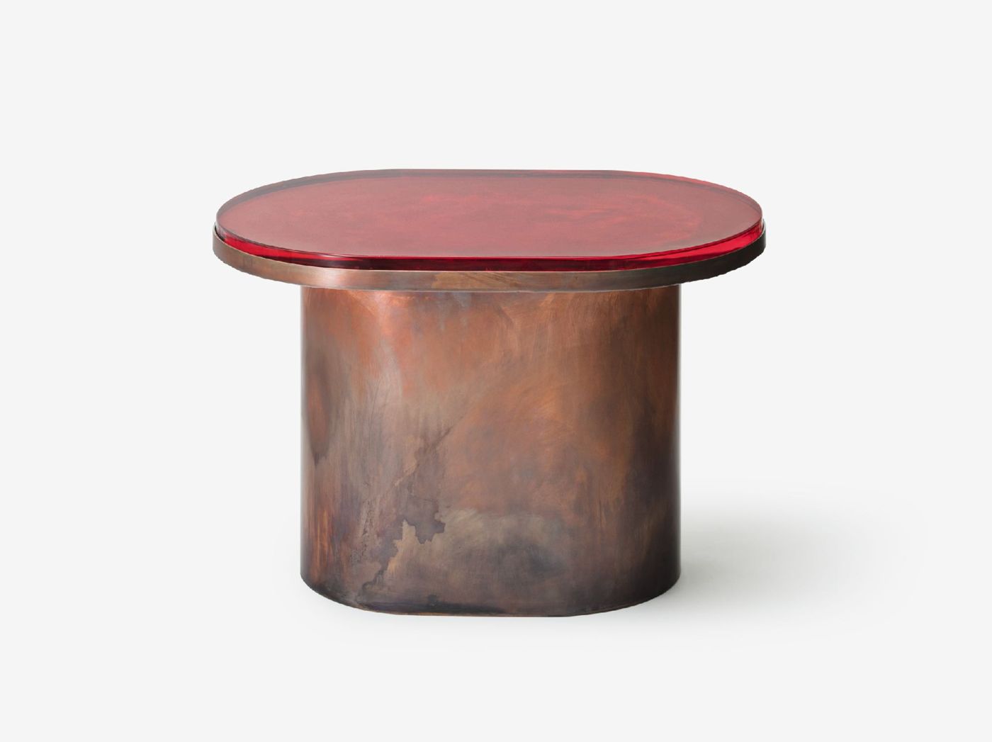 'Structure For Use' by Jeonghwa Seo — A cylindrical table from Jeonghwa Seo's Structure For Use series features a cast concrete base with visible surface striations and weathered patination in...