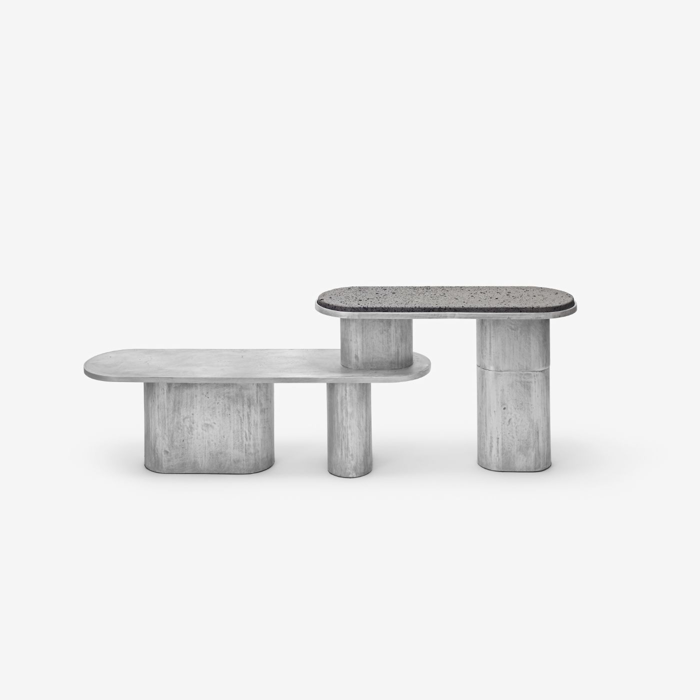 'Structure For Use' by Jeonghwa Seo — Three sculptural concrete seating elements demonstrate Jeonghwa Seo's exploration of unconventional structural forms.