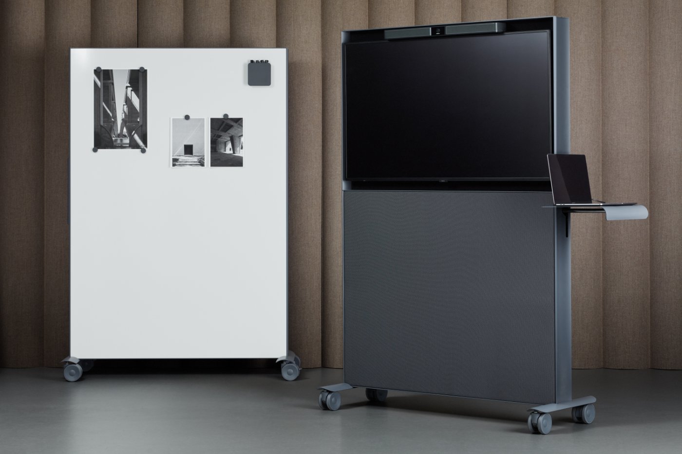 Abstracta Agile by Studio Stockholm by Studio Stockholm for Abstracta — Abstracta Agile mobile screen system demonstrates flexible office infrastructure through dual-material construction.