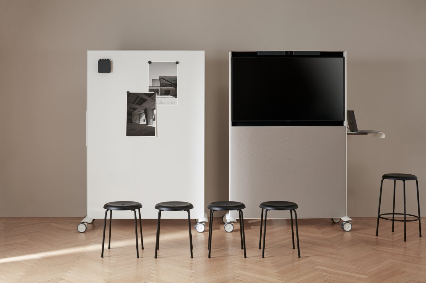 Abstracta Agile by Studio Stockholm by Studio Stockholm for Abstracta — Mobile partition system by Studio Stockholm for Abstracta demonstrates adaptive office infrastructure through dual-material construction.