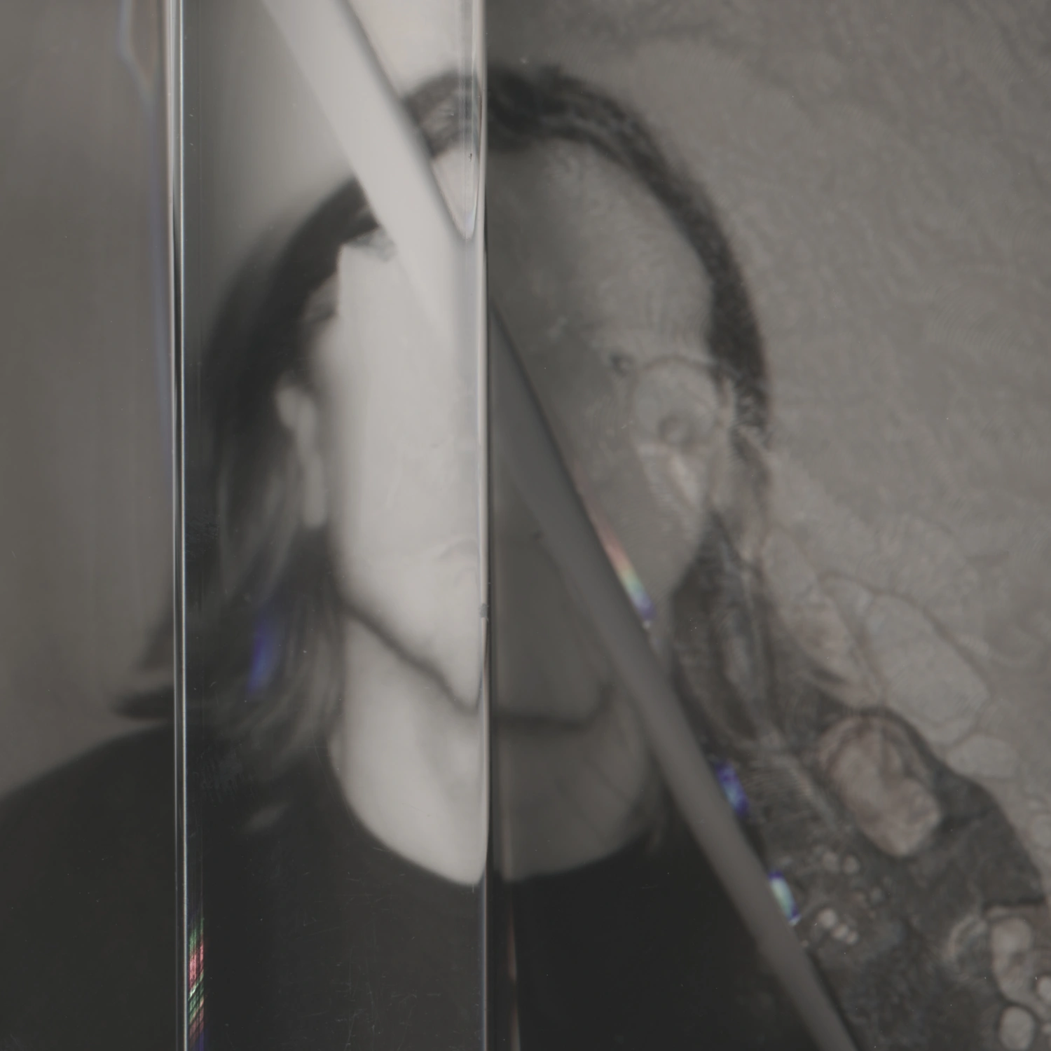Privacy Portraits by Operator — A portrait fragmented by vertical ribbed glass, the sitter's facial features streaked and obscured across parallel linear distortions.