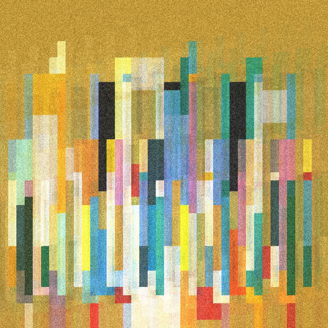 contrapuntos by Marcelo Soria-Rodríguez — Digital rendering depicting vertical color bands that transition from discrete rectangular blocks in the upper register to progressively narrower parallel...
