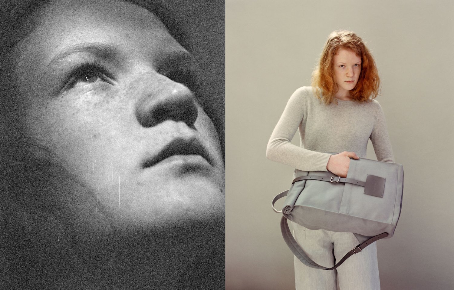 Thisispaper Bags & Backpacks Collection by Thisispaper Studio — A split composition contrasting portraiture and product documentation.