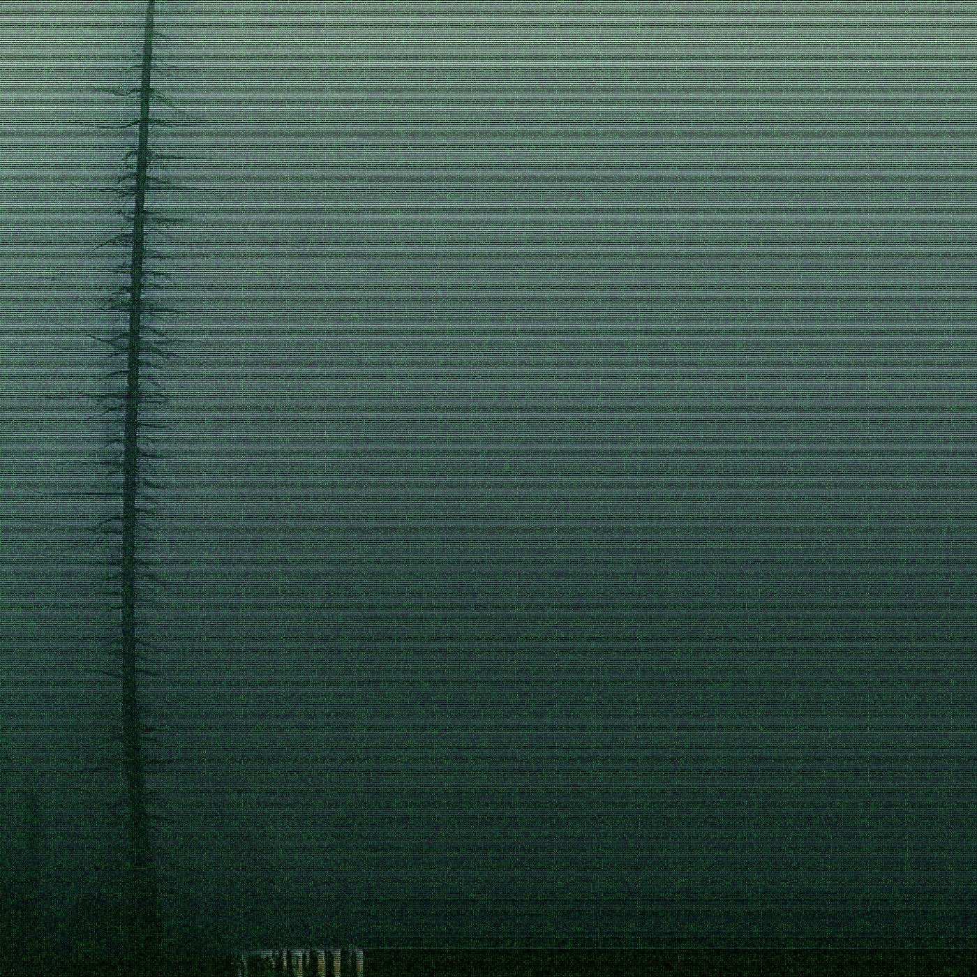 Mythic Latent Glitches by Ivona Tau — Horizontal scan-line artifacts dominate this digitally corrupted landscape image.