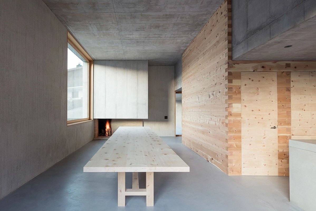 The Trin Cabin By Schneller Caminada Architects — Interior view of the Trin Cabin revealing its structural and material logic.