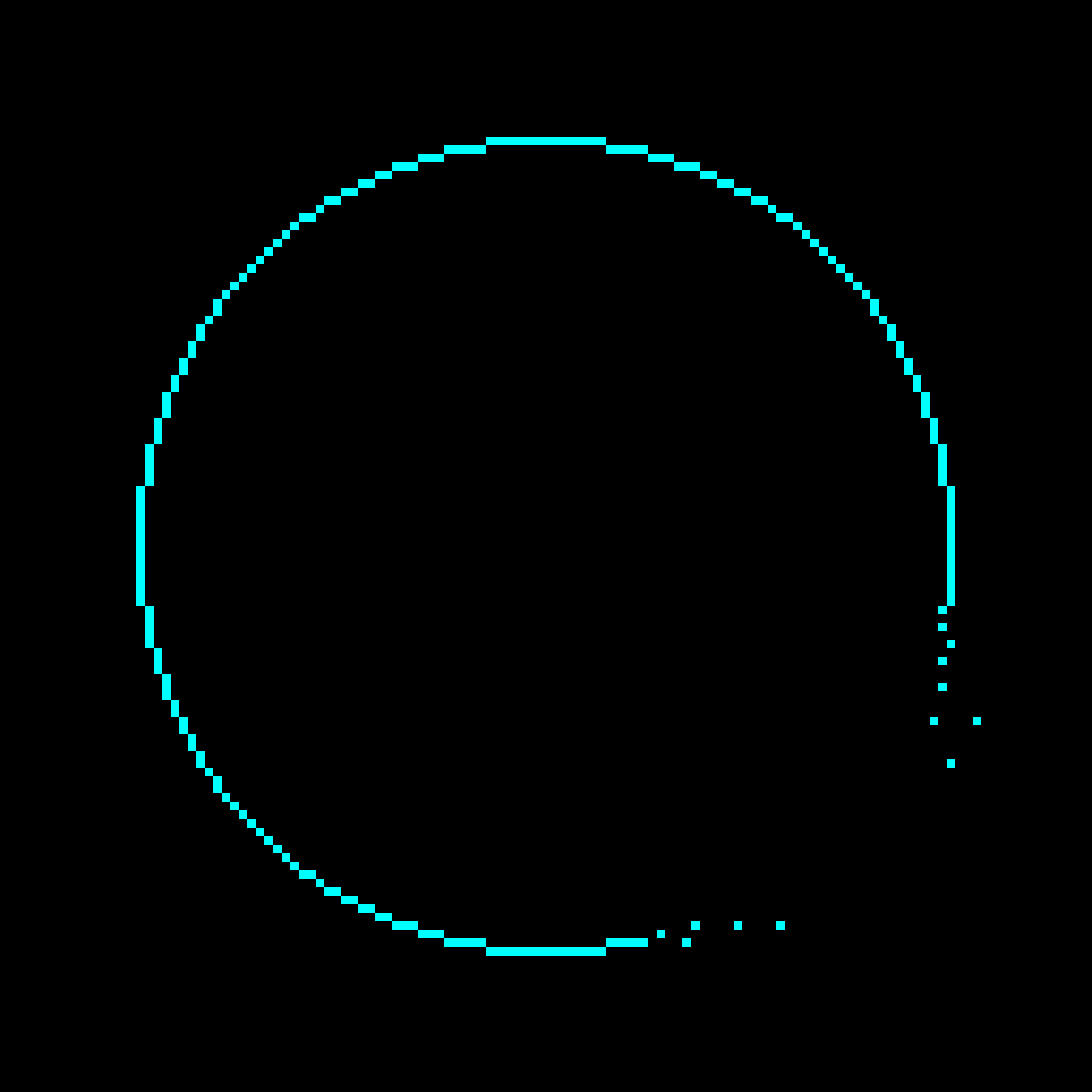Selected works by Andreas Gysin — A geometric asterisk or star configuration rendered in luminous cyan against pure black void.