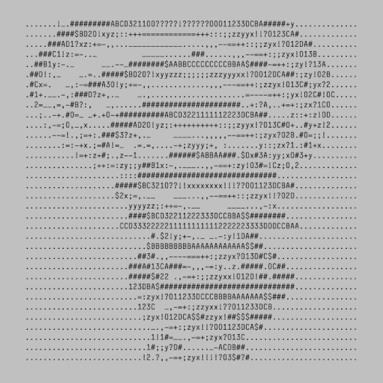 Selected works by Andreas Gysin — Digital rendering or ASCII art composition presenting a six-pointed star configuration constructed from repeated alphanumeric characters and symbols.