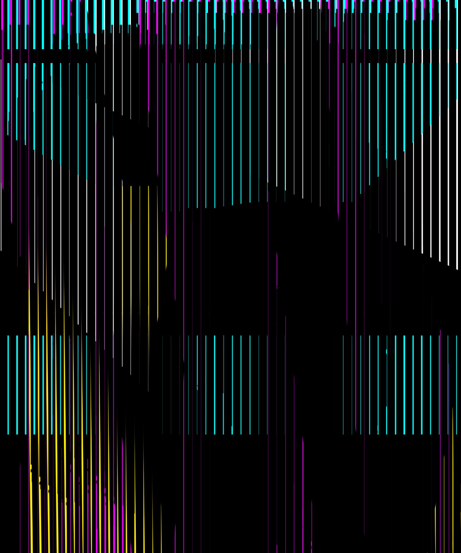 Selected DDFAP works by Klaus Jörres — Vertical acrylic lines in black, white, cyan, magenta, and yellow create a grid-based composition that suggests volumetric form through optical modulation.