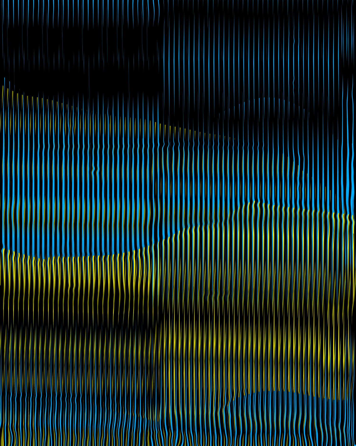 Selected DDFAP works by Klaus Jörres — Acrylic lines in cyan, yellow, and black create a volumetric illusion across the two-dimensional surface.