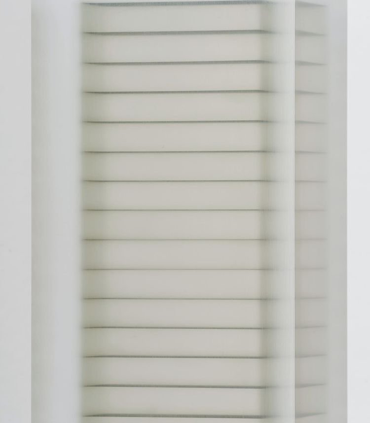Block Series by Rahee Yoon — Frosted acrylic block with horizontal linear divisions creating internal stratification.