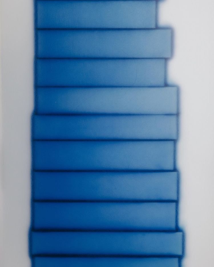 Block Series by Rahee Yoon — Stacked acrylic blocks in graduated shades of blue, photographed from a close frontal angle.