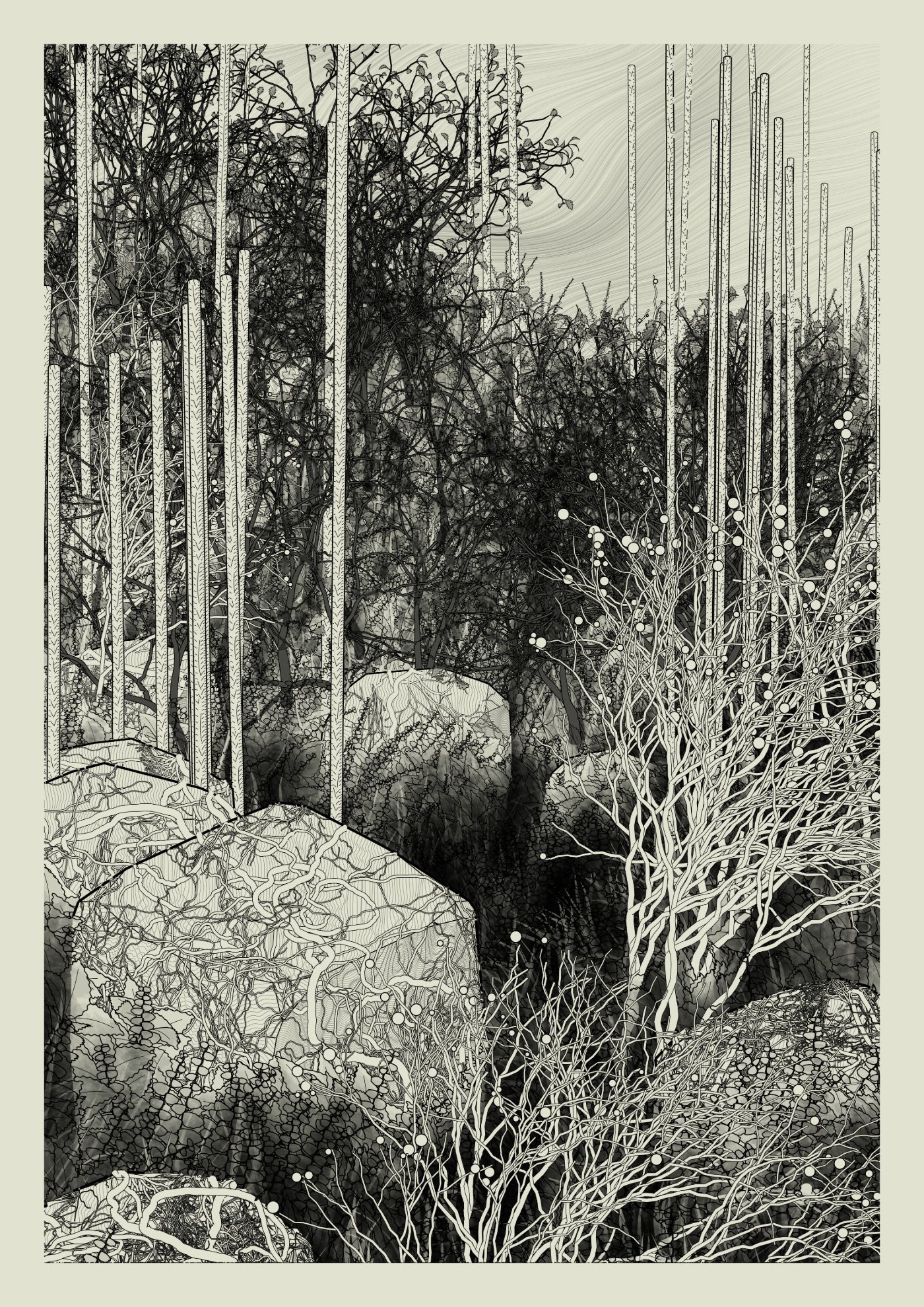 Lushtemples by Michaël Zancan, gen-art, digital, art, NFT, nature