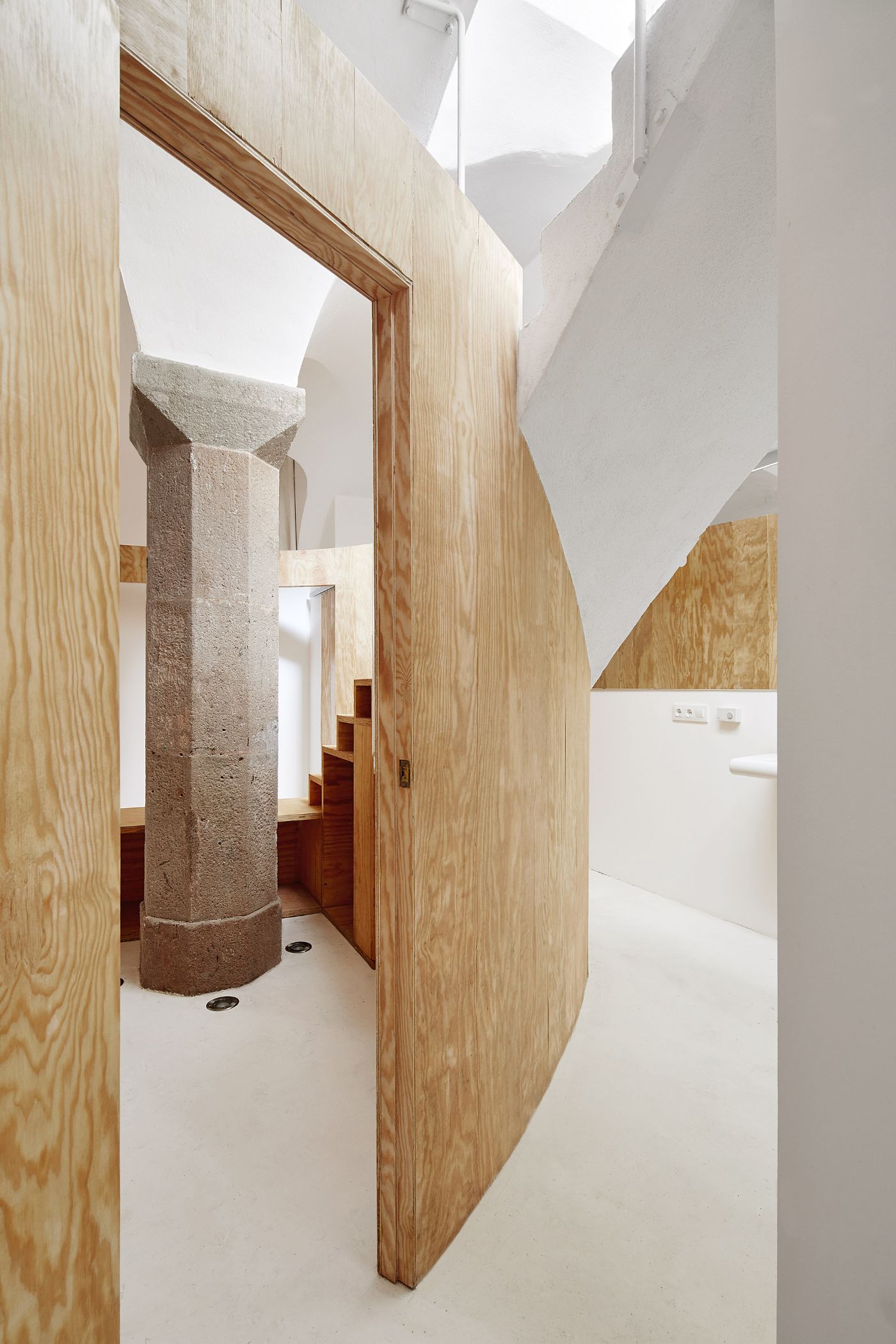 Apartment Tibbaut by Raul Sanchez Architects, stone, interiors, architecture, plywood, white