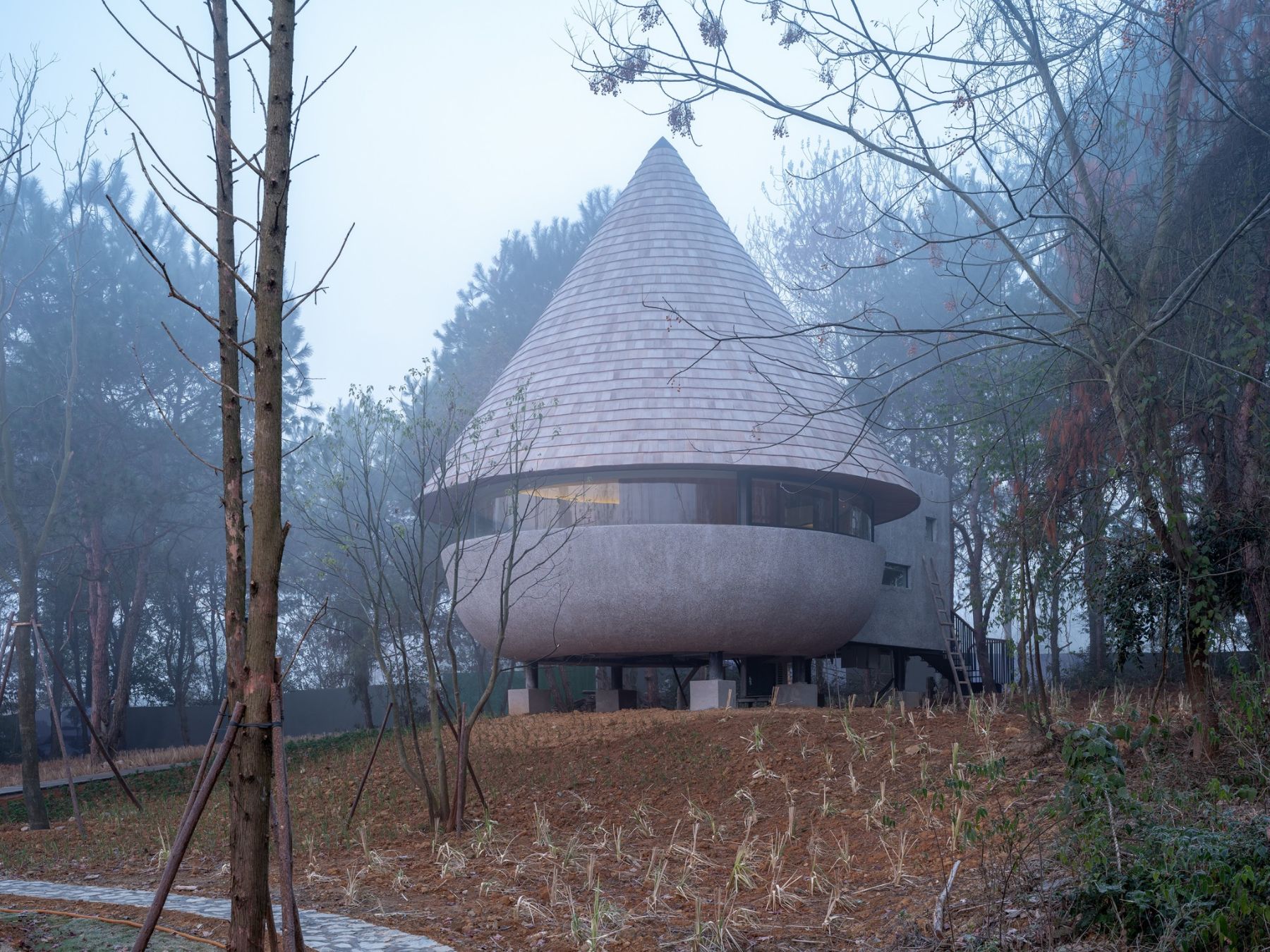 Mushroom guest house by ZJJZ Atelier, nature, wood, architecture, interiors