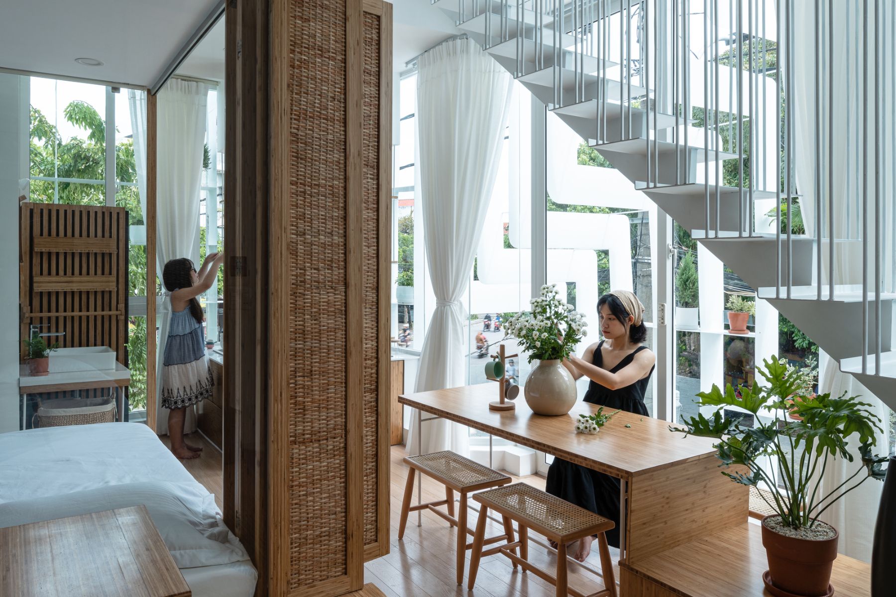Tiam Coffee Shop & Home by Nguyen Khai Architects & Associates, white, familyhouse, urban, architecture, interiors