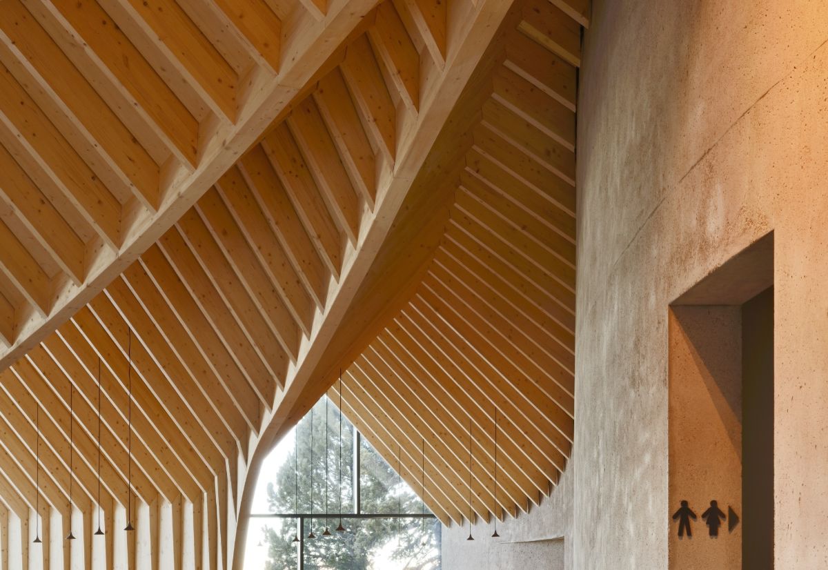 Oberholz Mountain Hut by Peter Pichler & Pavol Mikolajcak by Peter Pichler Architecture — Interior view of the Oberholz Mountain Hut revealing the structural logic of its tripartite design.