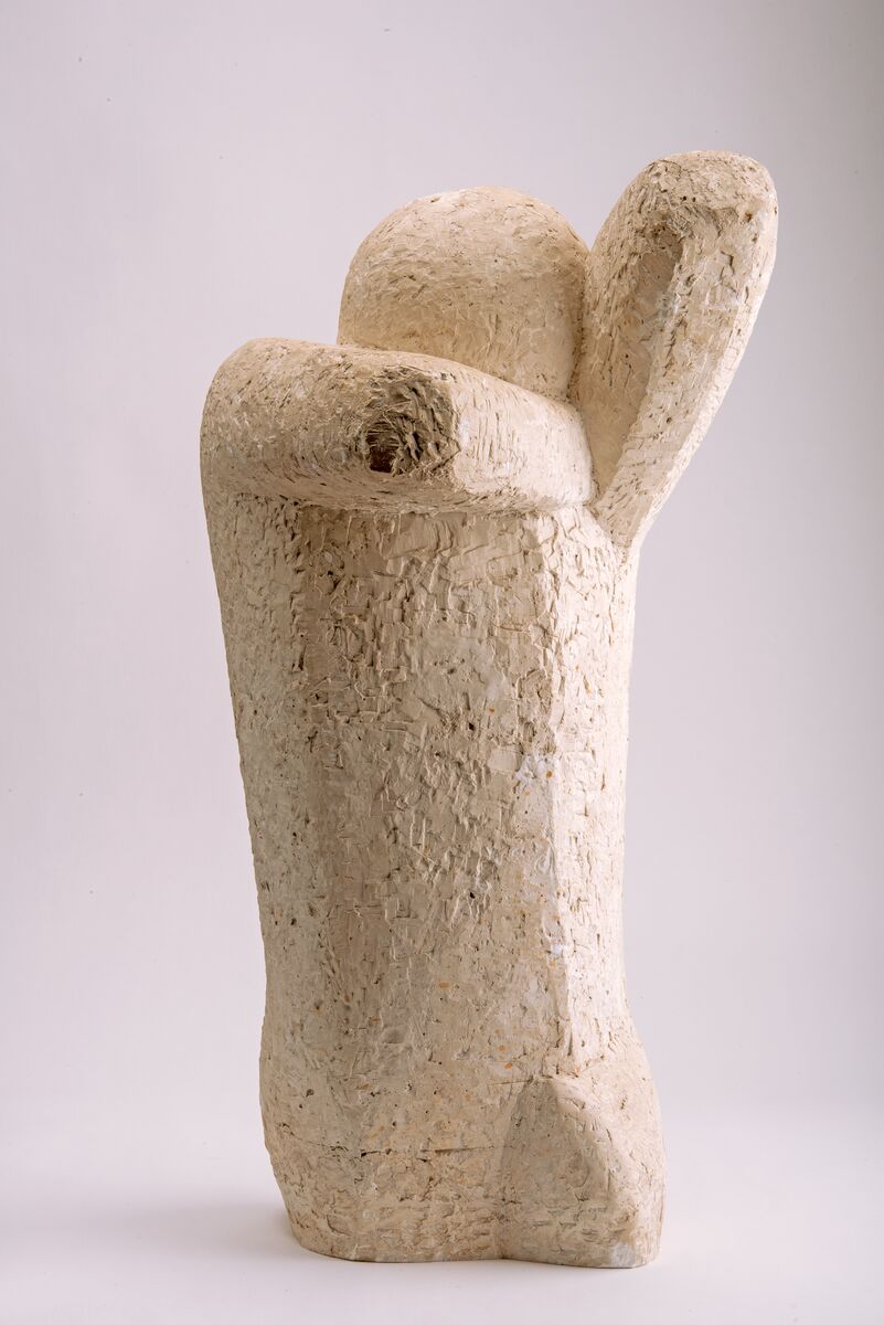 Eduardo Chillida Leku Museum — A limestone sculpture with textured surface displaying natural weathering and tool marks.