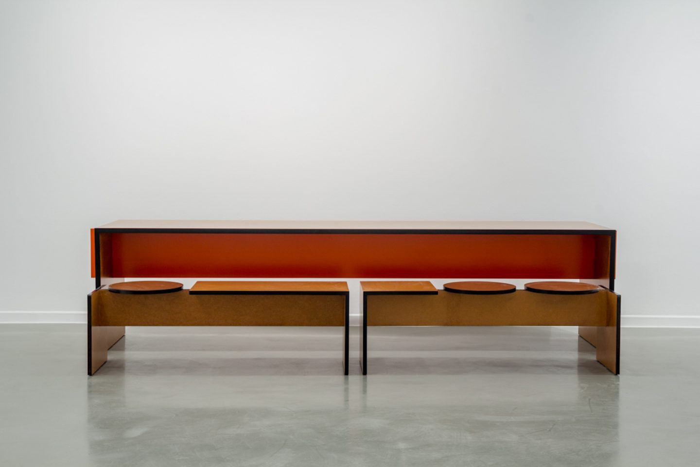 Entreplanta by Marta Ayala Herrera and Cito Ballesta — Entreplanta's modular seating system, photographed in frontal symmetry against a neutral interior.
