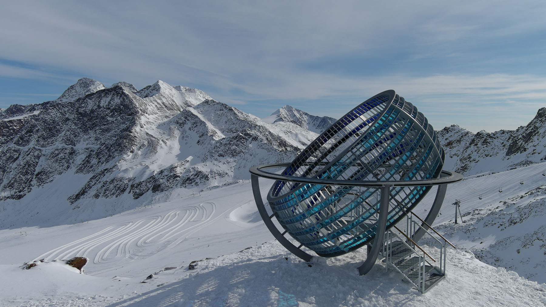 Our Glacial Perspectives by Olafur Eliasson, mountain, art, architecture, glass, steel