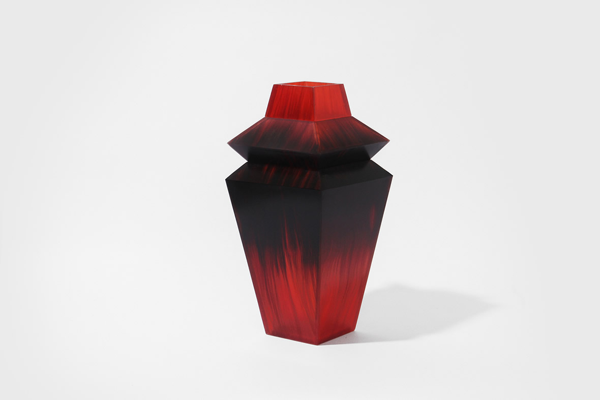 Hair Highway by Studio Swine — A hexagonal vessel with stepped shoulder detail and tapered form demonstrates human hair's potential as a material alternative to tortoiseshell.