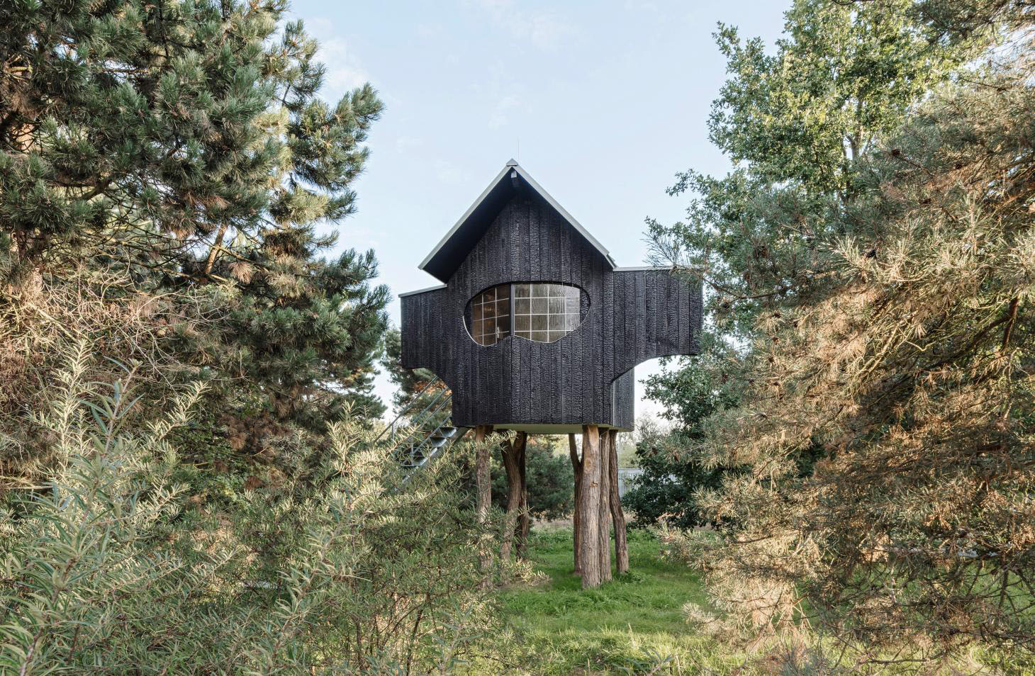 Ein Stein Tea House and Other Architectures by Terunobu Fujimori — Terunobu Fujimori's Ein Stein Tea House emerges from a dense thicket of olive and evergreen vegetation, its elevated black-charred timber box anchored by...