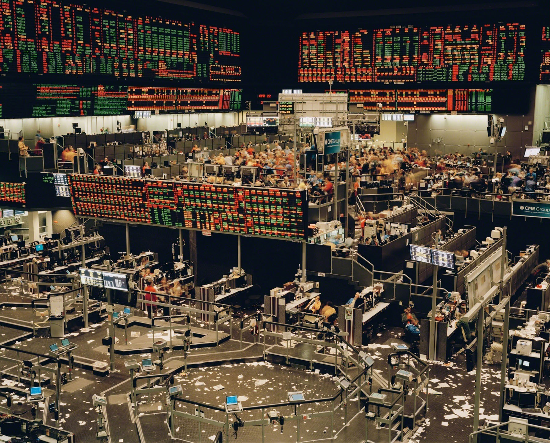 Aftermath by Jörn Vanhöfen — A sprawling trading floor captured from an elevated vantage point reveals the frenetic infrastructure of financial markets.