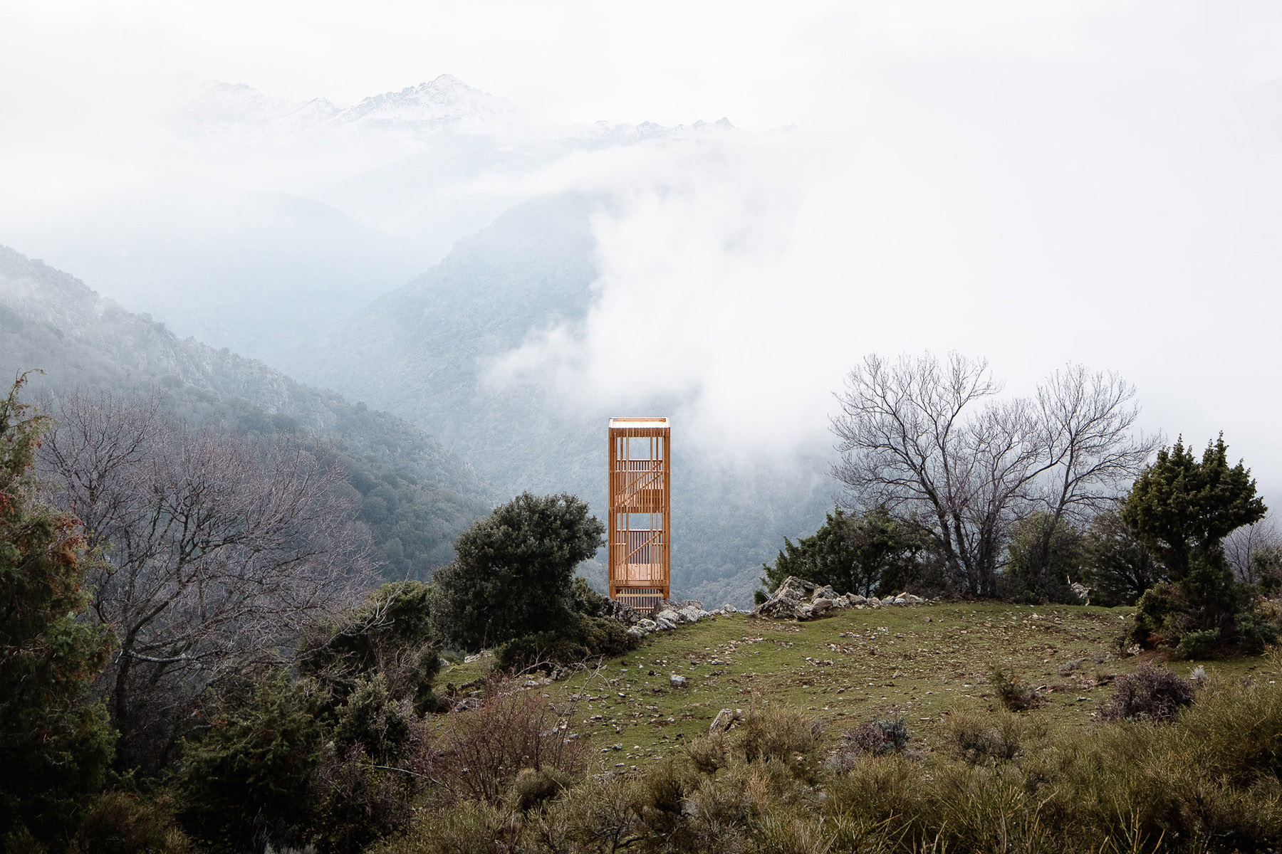 Corsican Deer Observatories by Orma Architettura, wood, nature, landscape, observatory