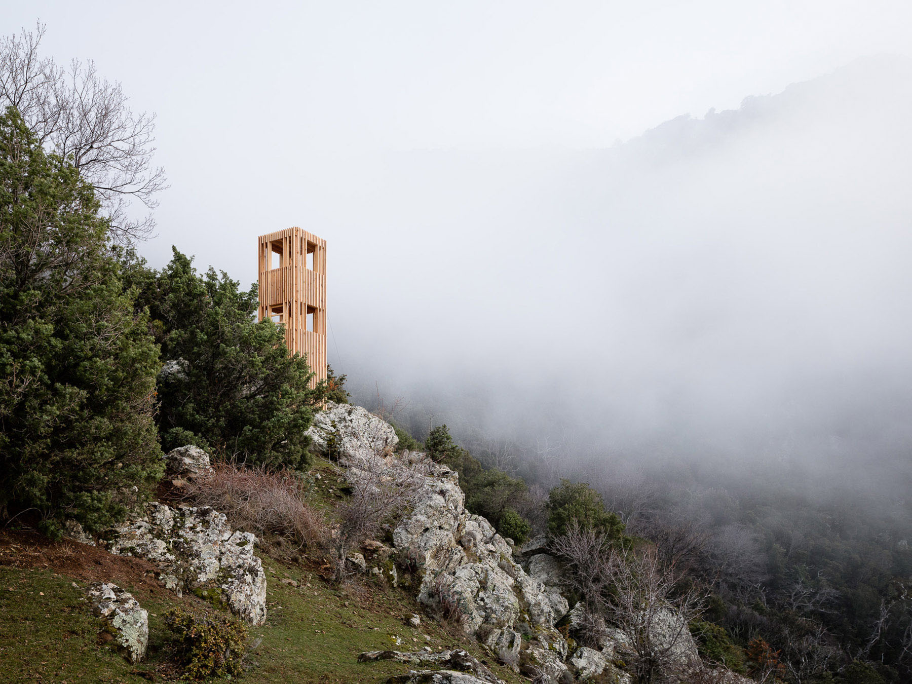 Corsican Deer Observatories by Orma Architettura, wood, nature, landscape, observatory
