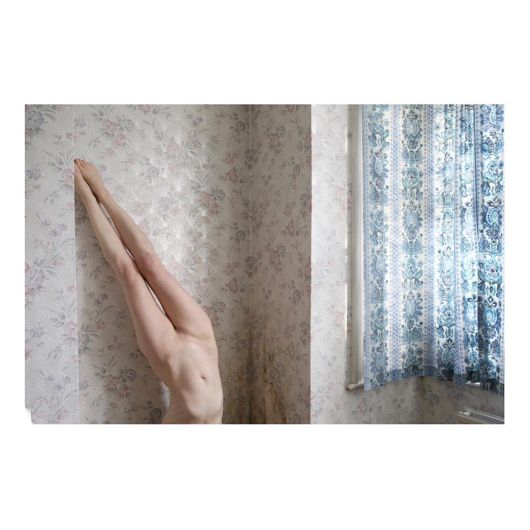 Selected works by Polly Penrose — A diptych photograph presenting two interior scenes separated by a vertical divide.