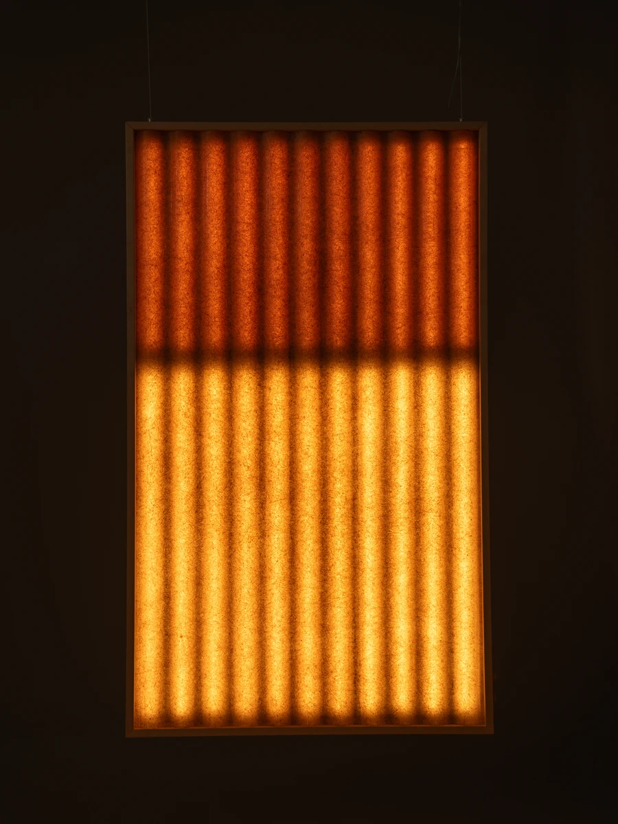 Königswinter Light Sculpture by Heilig Objects, amber fibreglass panels, reclaimed material, collectible design, Germany