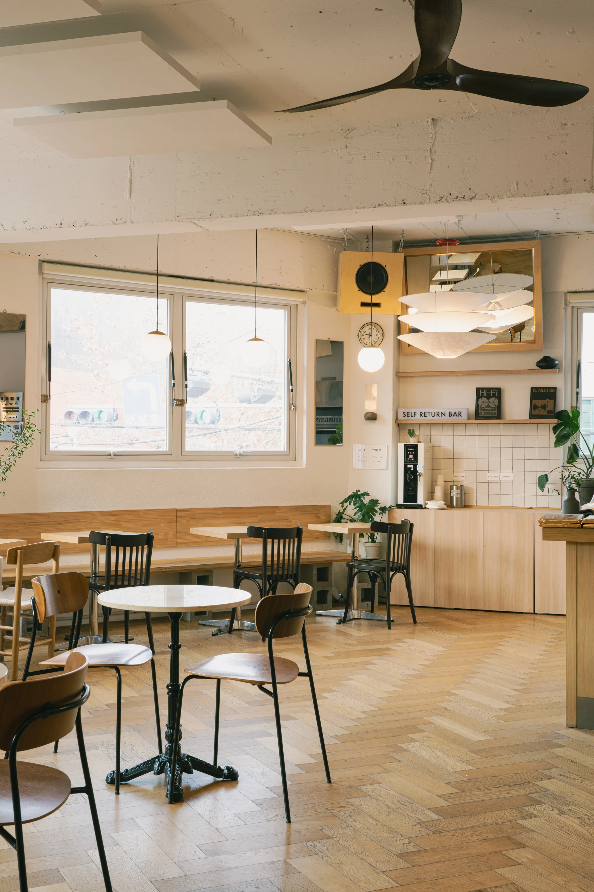 Poly Cafe by poly, Hapjeong Seoul, sound-focused interior, vinyl records, hi-fi, warm wood tones, @jooyoun.g